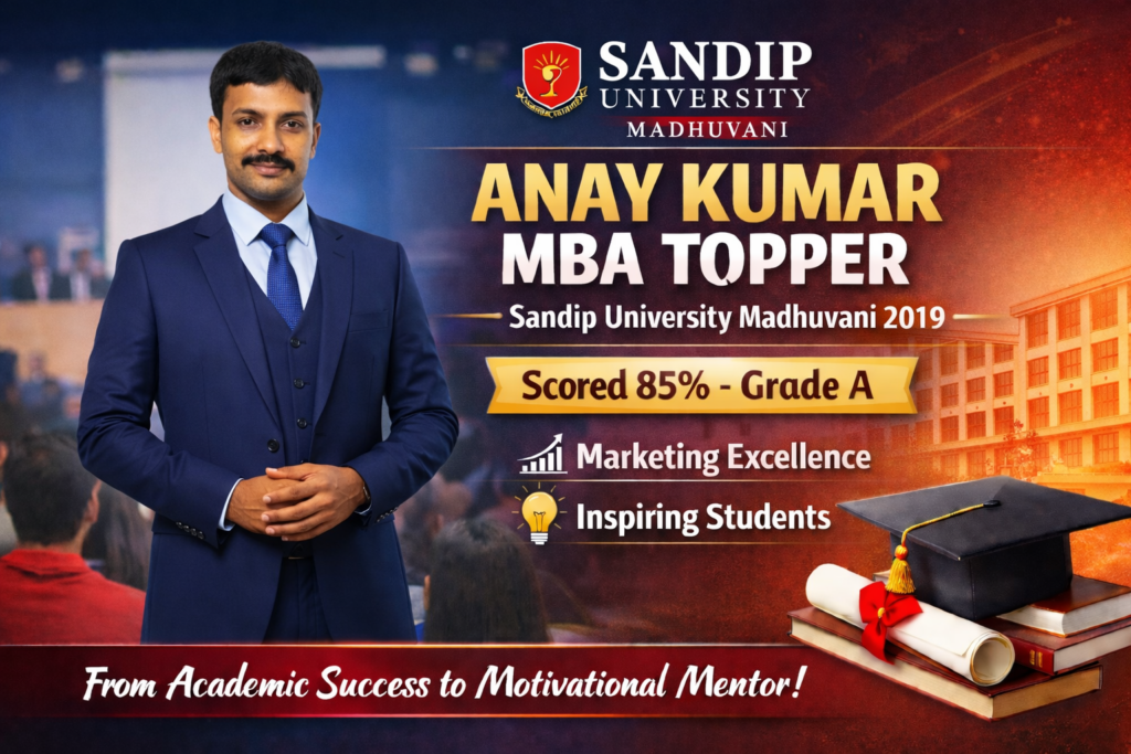 Anay Kumar MBA Topper Sandip University Nashik delivering session to students 
